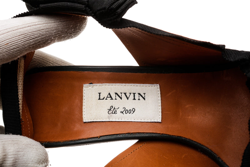 Lanvin Black Leather Mirror Heel Slingback Shoes Size 38