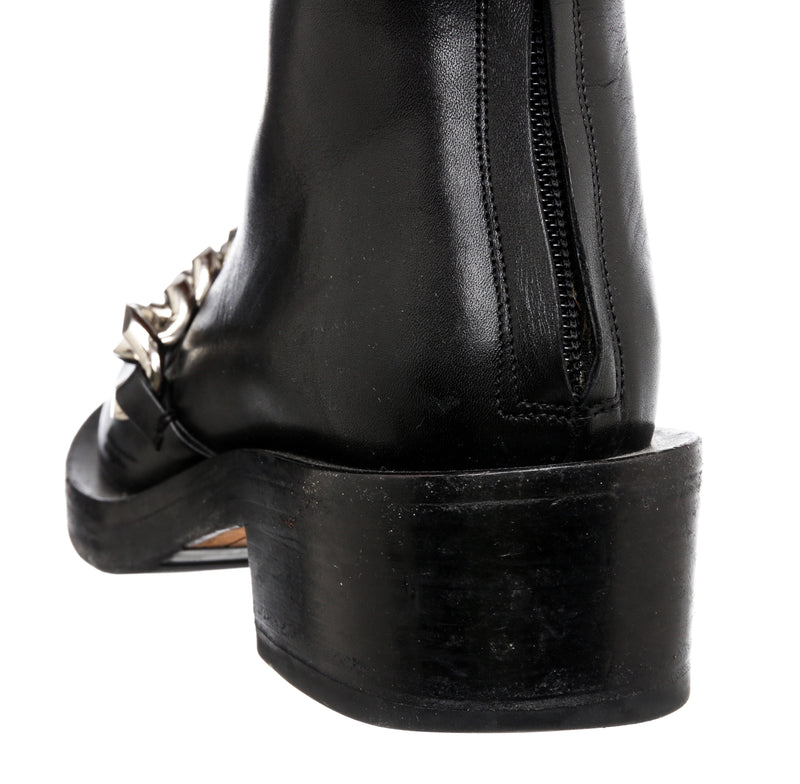Givenchy Black Leather Silver Chain Combat Boots Size 6