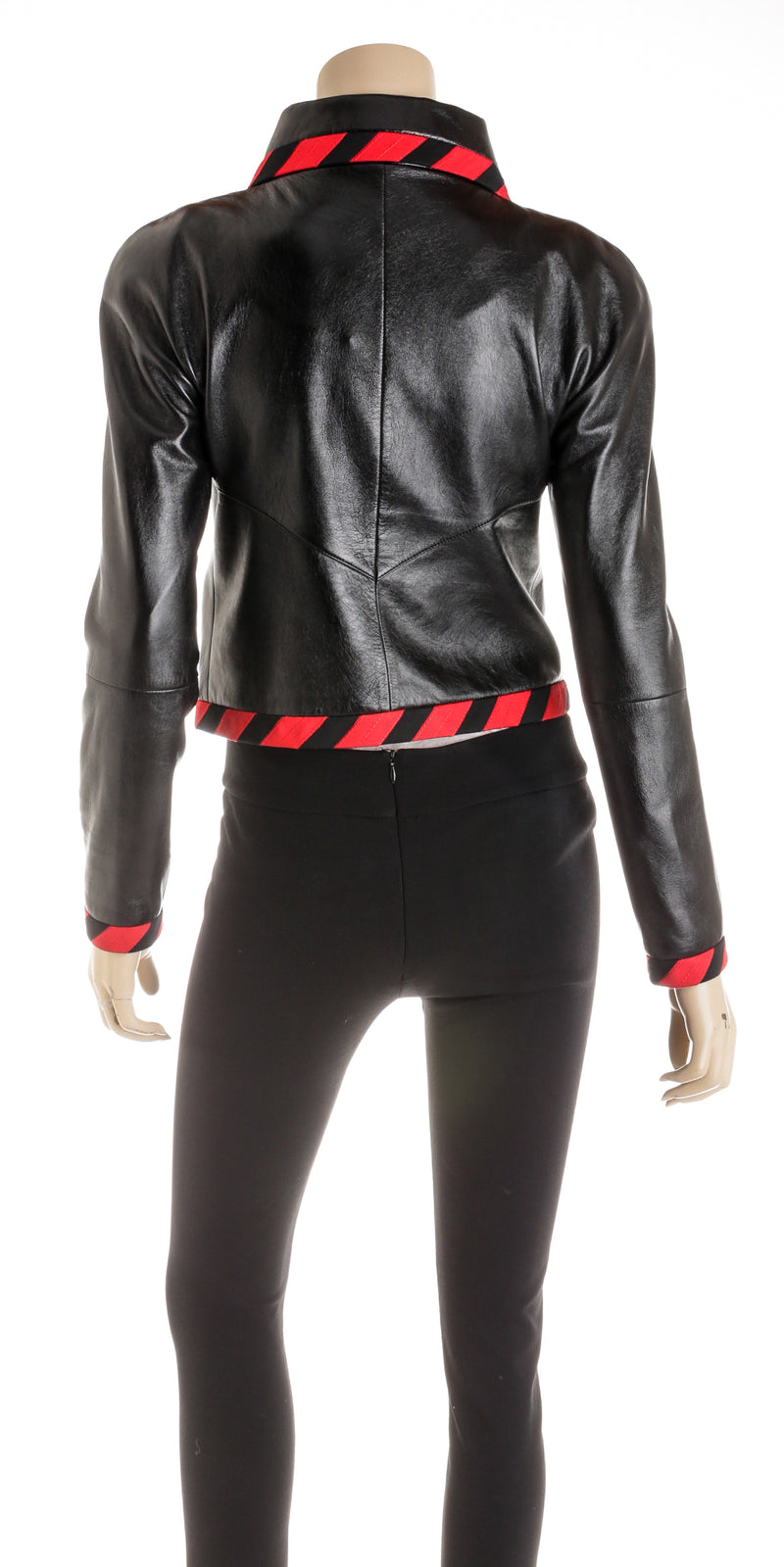 Chanel Black Leather Red Trim Motorcycle Jacket Size 36 Spring 2020 Collection