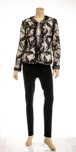 Chanel Black and White Lace Pegasus Jacket Size 36