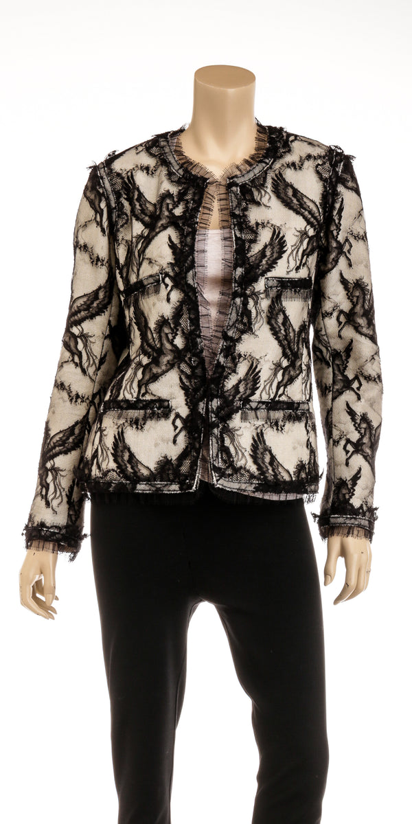 Chanel Black and White Lace Pegasus Jacket Size 36