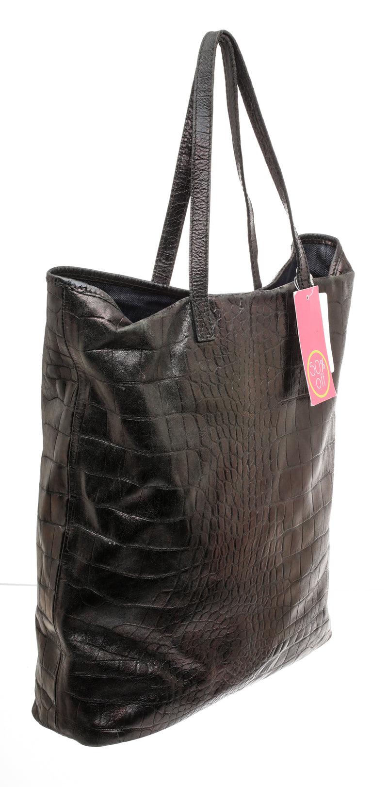 Roberto Cavalli Black Embossed Leather Tote