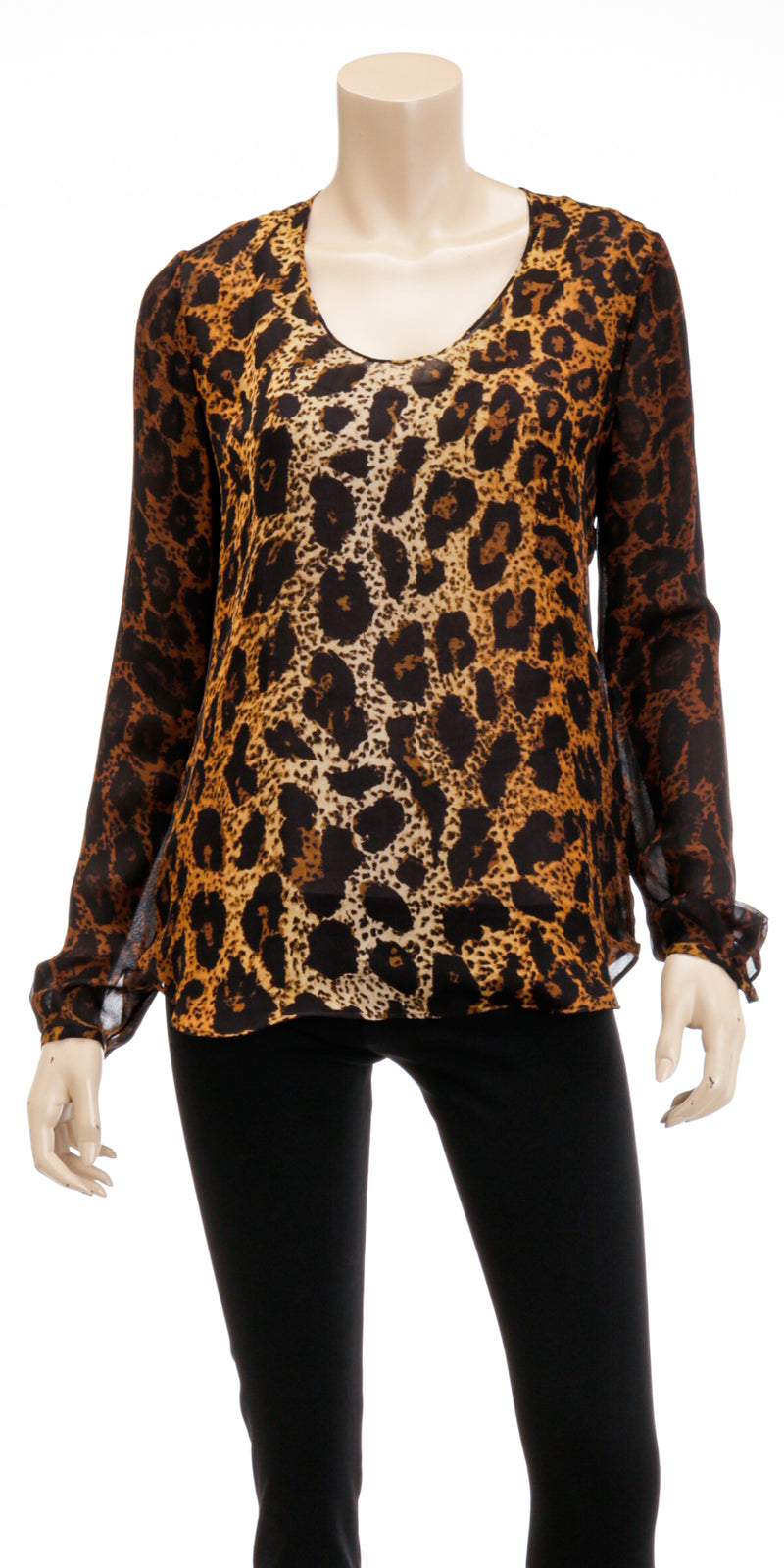 Tom Ford Black & Tan Cheetah Print Long Sleeve Tunic Size S