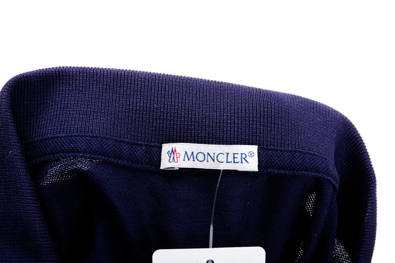 Moncler Blue Cotton Embroidered Logos Polo Shirt Size M