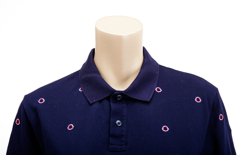 Moncler Blue Cotton Embroidered Logos Polo Shirt Size M