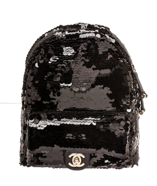 Chanel Black Leather and Sequin Backpack