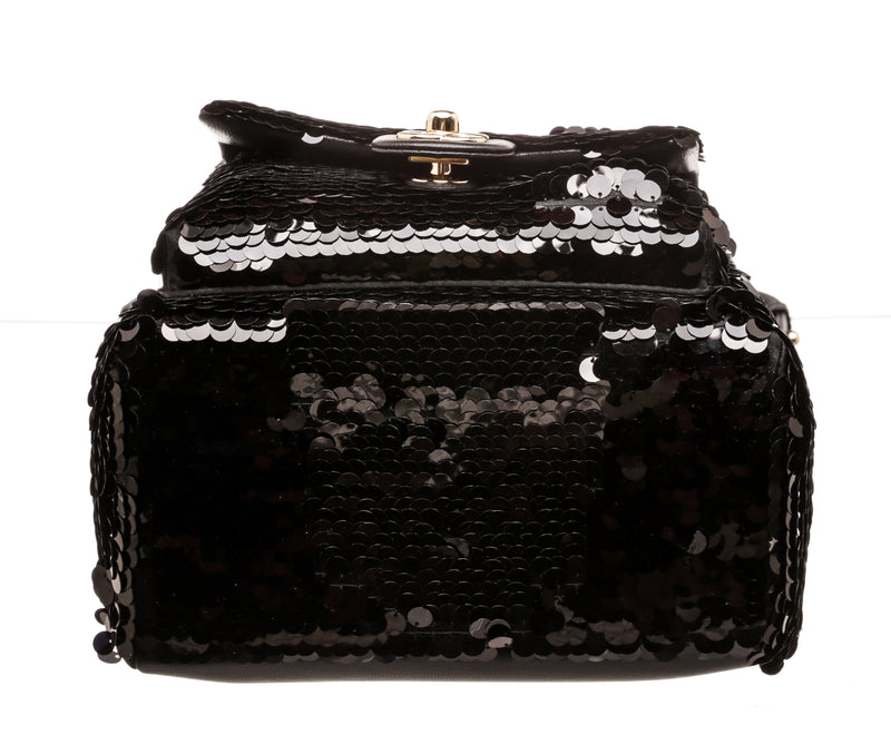 Chanel Black Leather and Sequin Backpack