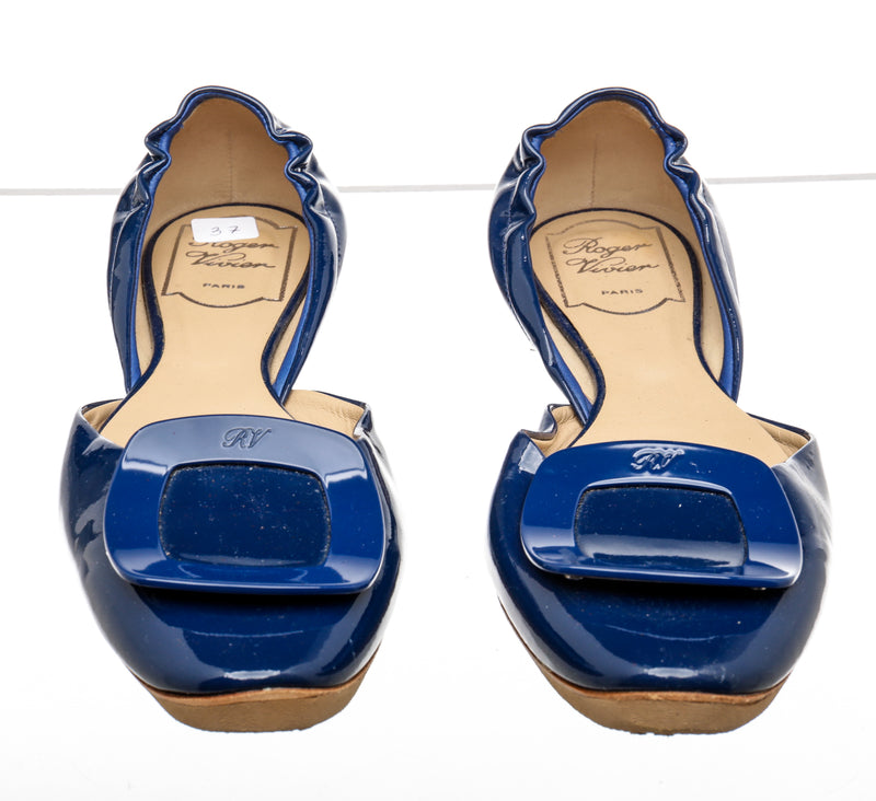 Roger Vivier Blue Patent Leather D'Orsay Flats Size 37