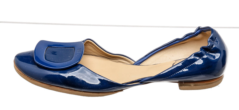 Roger Vivier Blue Patent Leather D'Orsay Flats Size 37