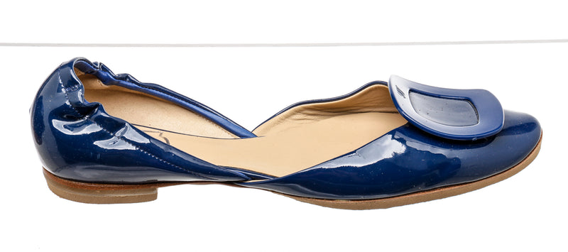 Roger Vivier Blue Patent Leather D'Orsay Flats Size 37