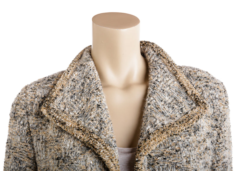 Chanel Gold and Cream Multicolor Tweed Knit Belted Coat Size 34