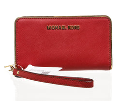 Michael Kors Red Leather Zipper Wristlet Wallet