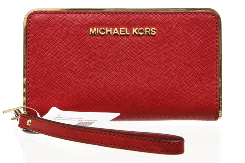 Michael Kors Red Leather Zipper Wristlet Wallet