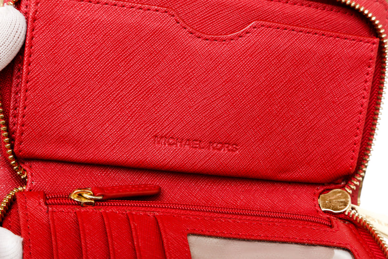 Michael Kors Dark Red Logo Compact Zip Around Wallet Zippy 608mk316