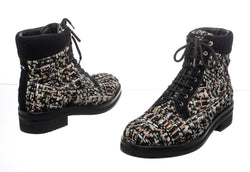 Chanel Multicolor Tweed Men's Lace-Up Hiking Boots Size 43