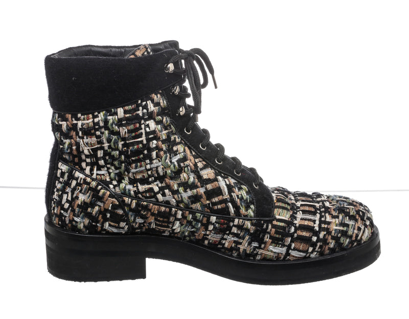 Chanel Multicolor Tweed Men's Lace-Up Hiking Boots Size 43