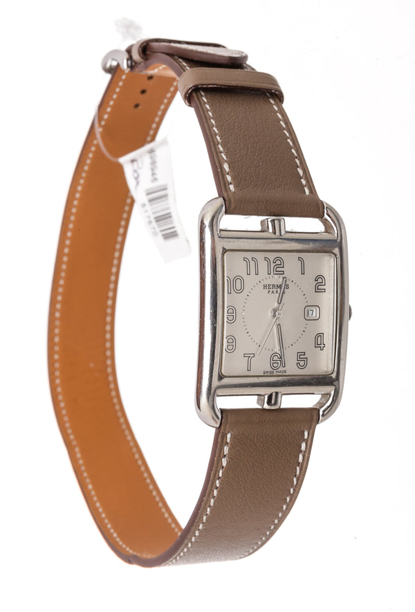 Hermes Stainless Steel Barenia Leather Cape Cod Watch With Two Leather Straps
