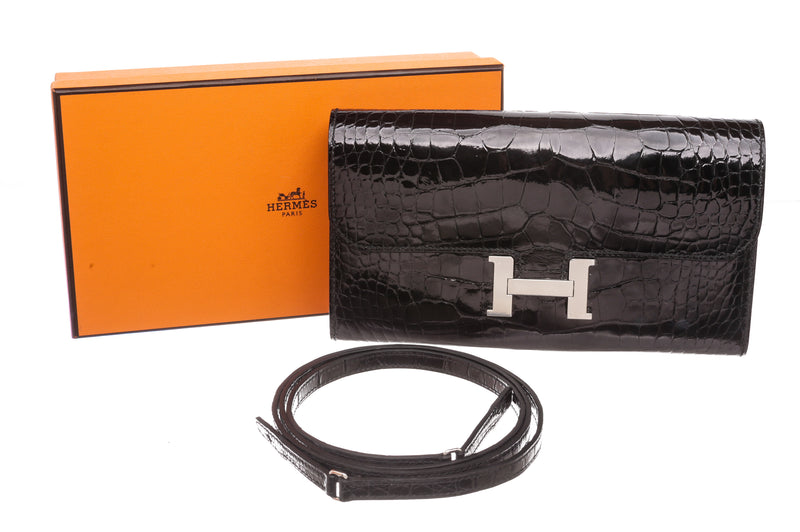 Hermes Black Noir Alligator Constance Wallet Palladium Hardware
