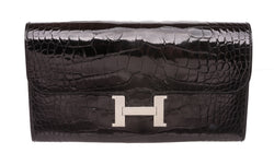 Hermes Black Noir Alligator Constance Wallet Palladium Hardware