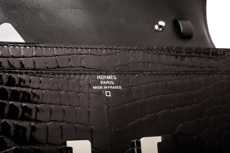 Hermes Constance Slim Wallet Black Alligator Waist Belt Bag Palladium –  Mightychic