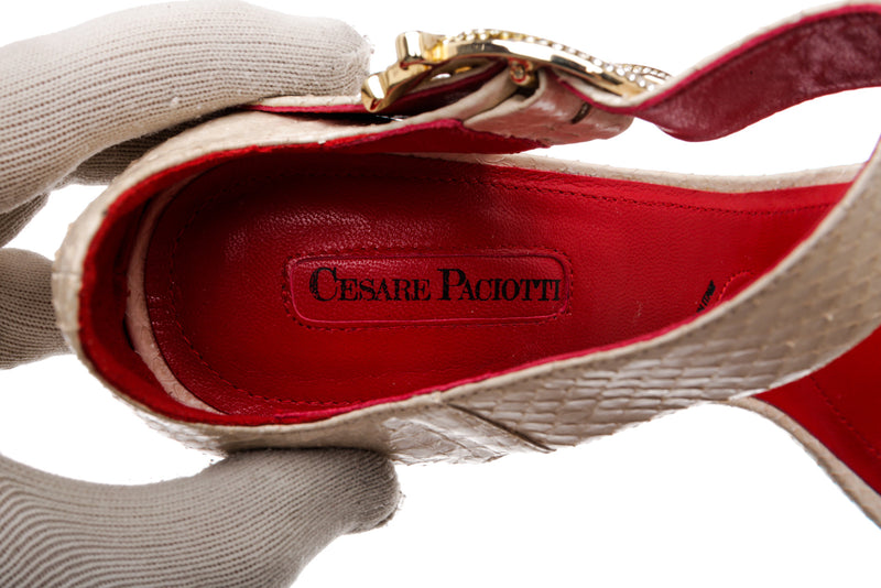 Cesare Paciotti Cream Snakeskin Sandals Size 40