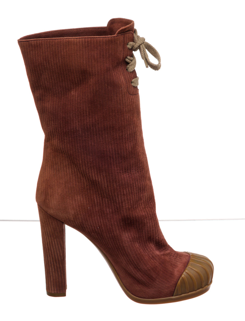 Fendi Brown Corduroy Boots Size 38