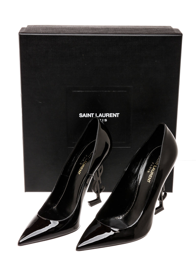 Saint Laurent Black Patent Leather YSL Opyum Heel Pumps Size 40