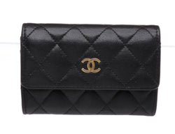 Chanel Black Quilted Lambskin Leather Flap CC Card Holder GHW