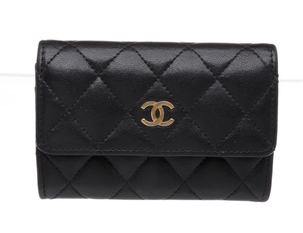Chanel Camellia Bow Flap Card Holder with Chain Quilted Lambskin Black  2109472