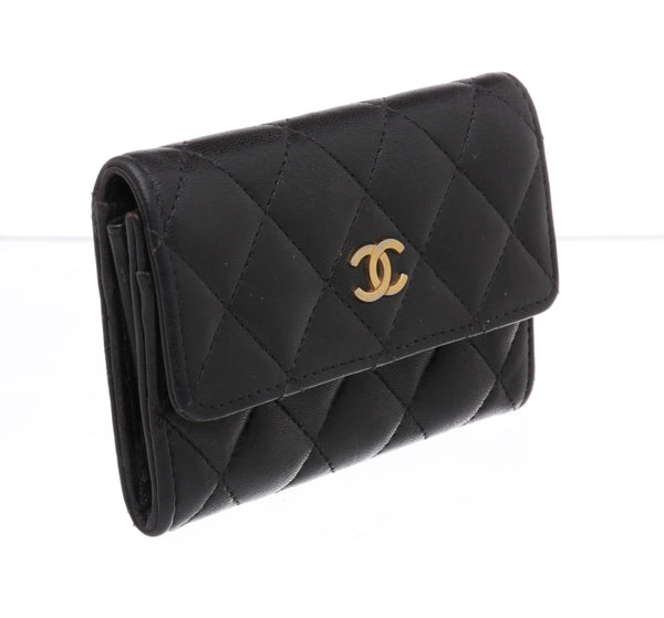 Chanel Classic Quilted Caviar Black Cardholder Gold Hardware Flap