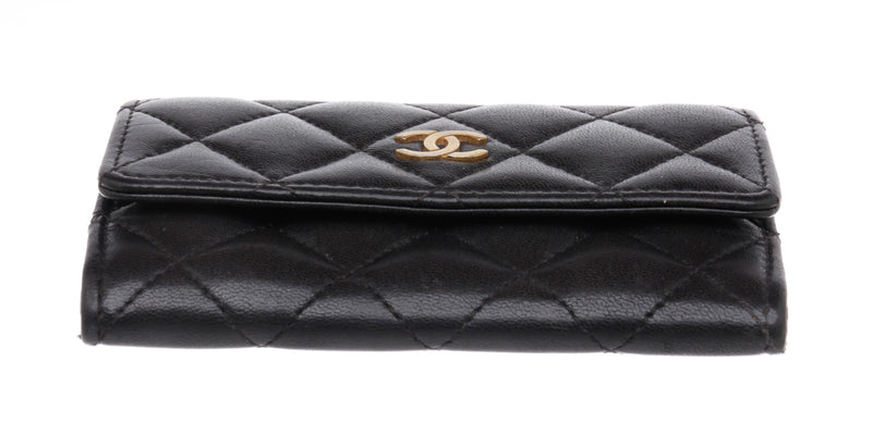 Chanel Black Quilted Lambskin Leather Flap CC Card Holder GHW