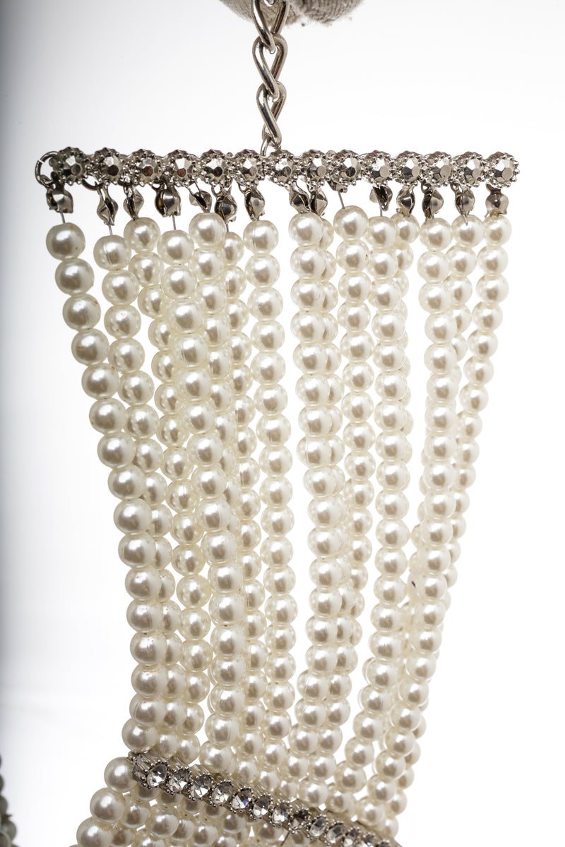 Alessandra Rich Faux Pearl Multistrand and Crystal Choker Necklace