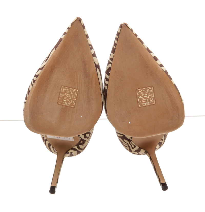 Jimmy Choo Brown Suede Zebra Pattern Pumps Size 42
