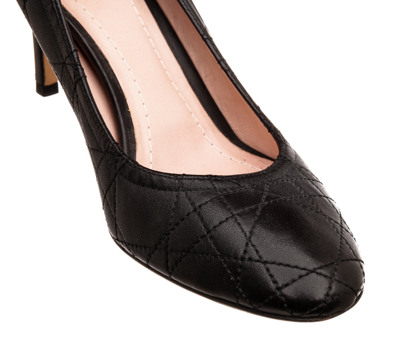 Christian Dior Black Leather Quilted Pumps Size 38