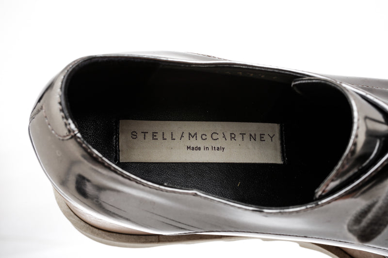Stella McCartney Metallic Silver Patent Leather Elyse Platform Shoes Size 37