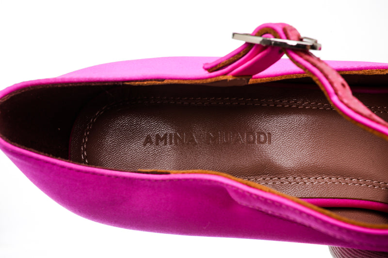Amina Muaddi Pink Satin Angelica Platform Shoes Size 39