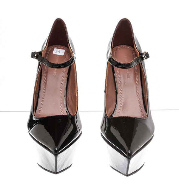 Amina Muaddi Black Patent Leather Platform Shoes Size 39