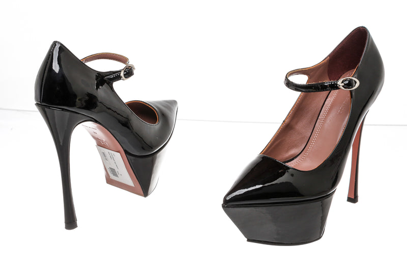 Amina Muaddi Black Patent Leather Platform Shoes Size 39