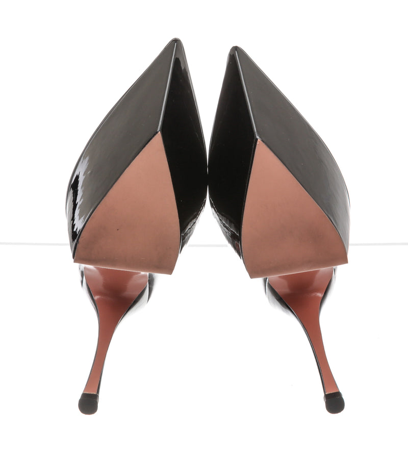 Amina Muaddi Black Patent Leather Platform Shoes Size 39