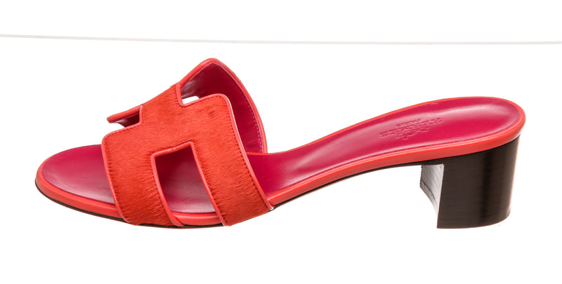 Hermes Red and Magenta Ponyhair Sandals Size 37.5