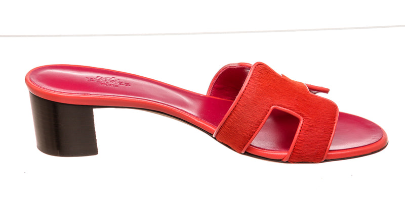 Hermes Red and Magenta Ponyhair Sandals Size 37.5