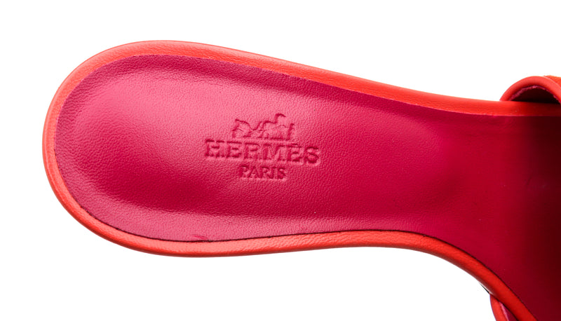 Hermes Red and Magenta Ponyhair Sandals Size 37.5