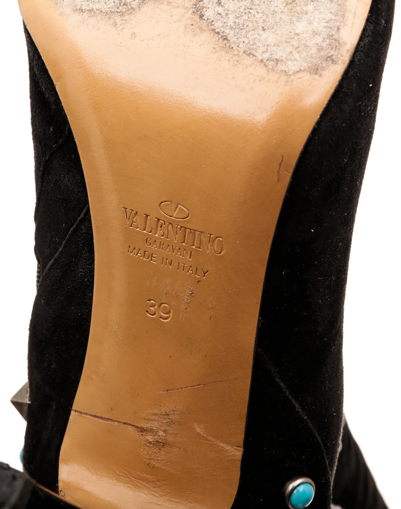 Valentino Garavani Black Suede Embellished Over the Knee Boots Size 39