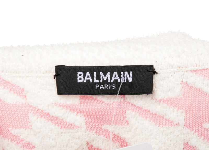 Balmain Pink and White Houndstooth Terry Jacquard Cardigan Size S