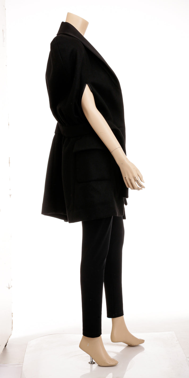 Chanel Black Short Sleeve Satin Shawl Coat Size 34