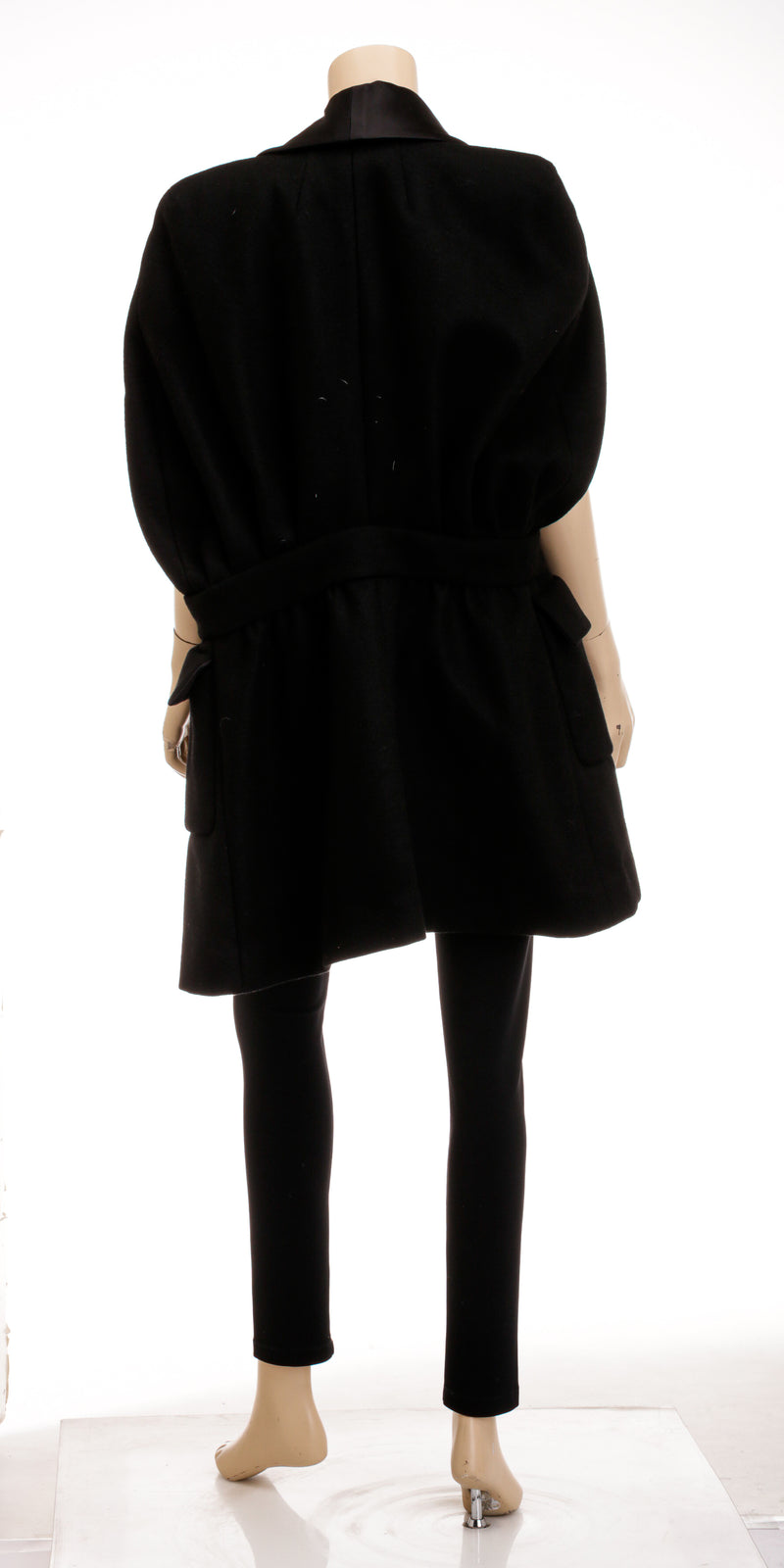 Chanel Black Short Sleeve Satin Shawl Coat Size 34