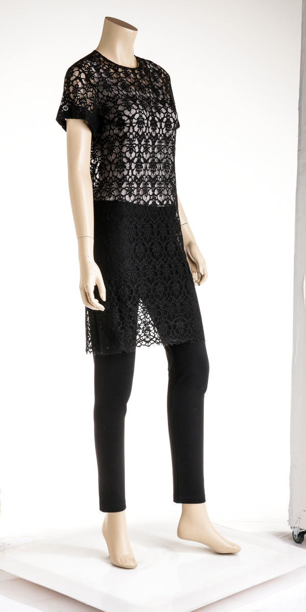 Chanel Black Lace Logo Button Dress Size 36