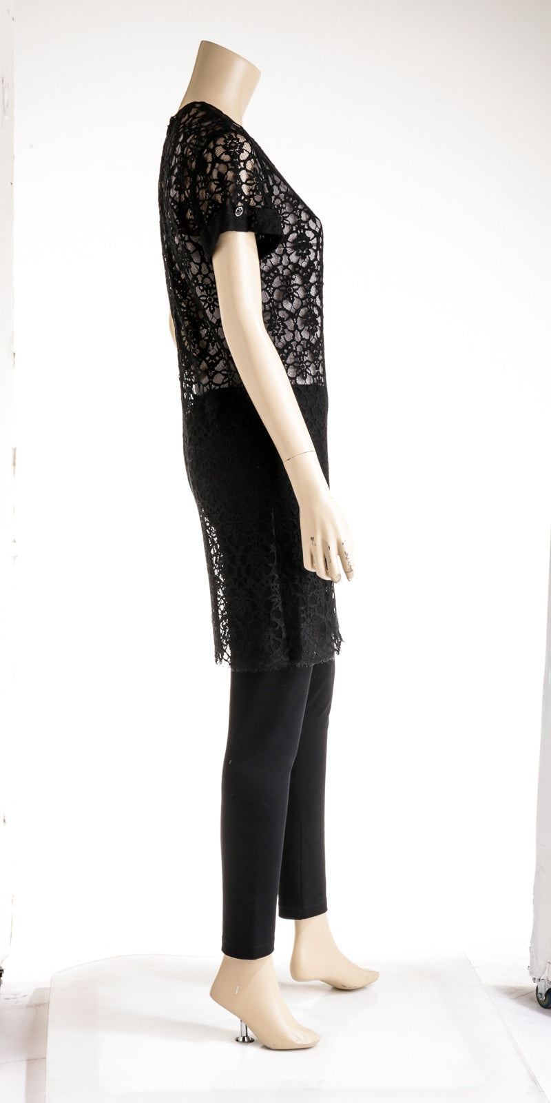 Chanel Black Lace Logo Button Dress Size 36