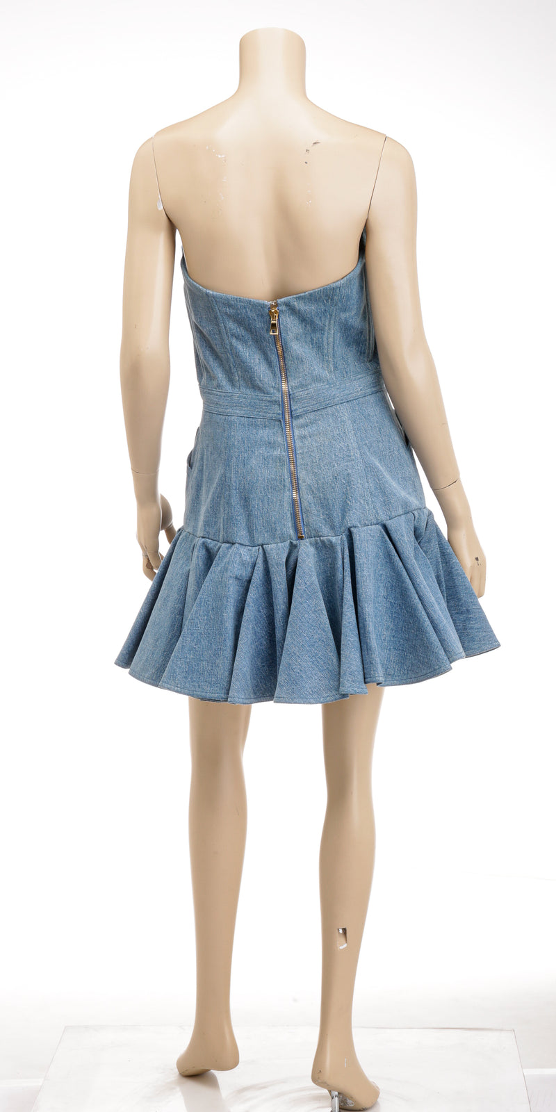 Balmain Blue Denim Strapless Mini Dress Size