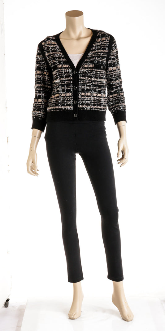 Chanel Black and Brown Button Down Cashmere Cardigan Size 38
